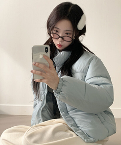 셀로니 크롭 경량 루즈핏 숏 패딩 포켓 밑단스트링 겨울패딩 숏패딩 스카이블루