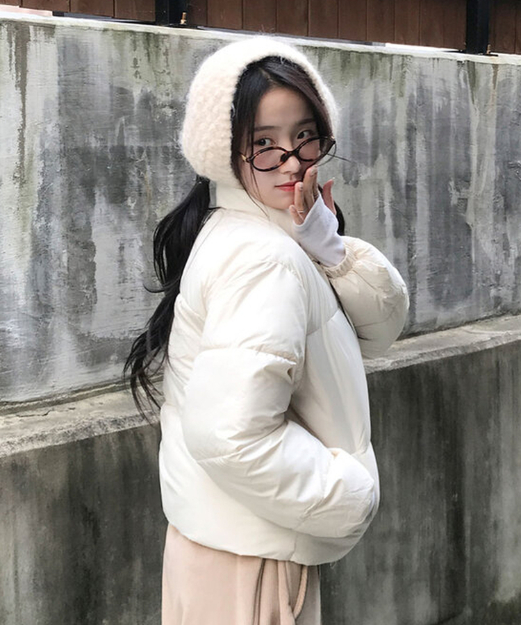 셀로니 크롭 경량 루즈핏 숏 패딩 포켓 밑단스트링 겨울패딩 숏패딩 아이보리