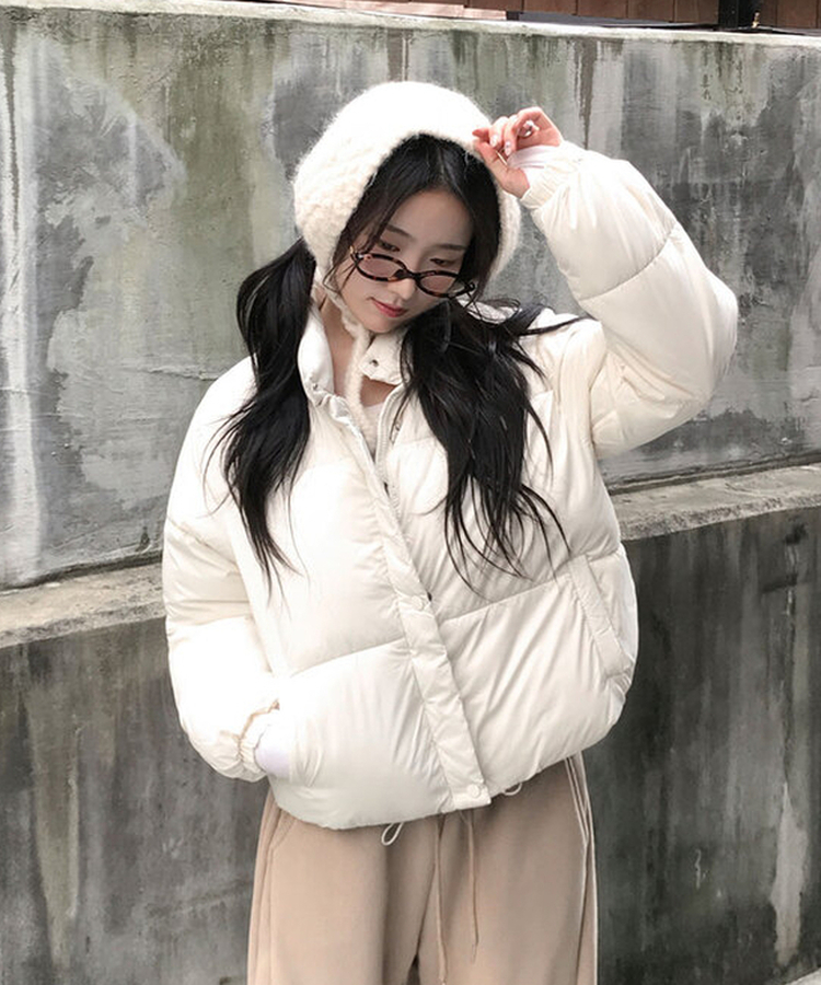 셀로니 크롭 경량 루즈핏 숏 패딩 포켓 밑단스트링 겨울패딩 숏패딩 아이보리