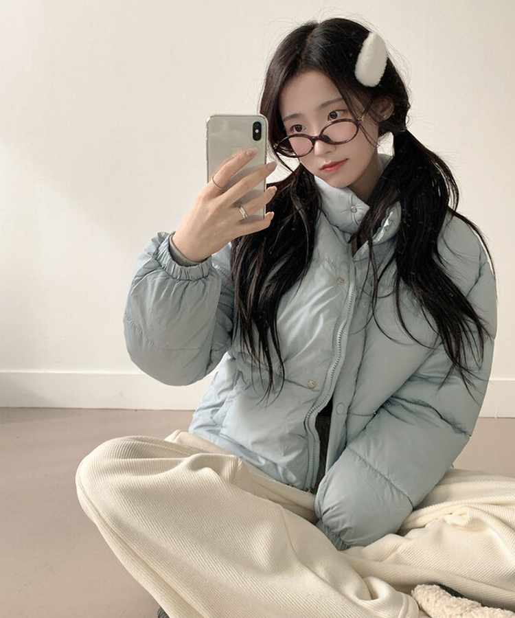 셀로니 크롭 경량 루즈핏 숏 패딩 포켓 밑단스트링 겨울패딩 숏패딩 스카이블루