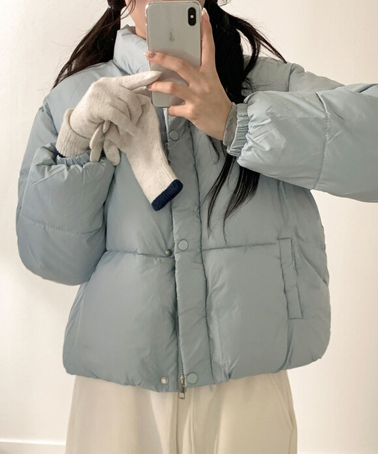 셀로니 크롭 경량 루즈핏 숏 패딩 포켓 밑단스트링 겨울패딩 숏패딩 스카이블루