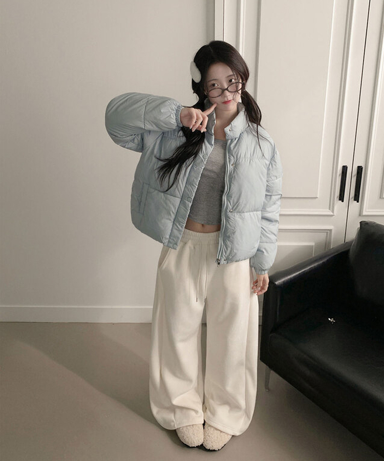 셀로니 크롭 경량 루즈핏 숏 패딩 포켓 밑단스트링 겨울패딩 숏패딩 스카이블루