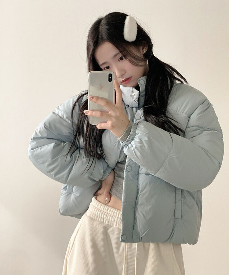셀로니 크롭 경량 루즈핏 숏 패딩 포켓 밑단스트링 겨울패딩 숏패딩 스카이블루