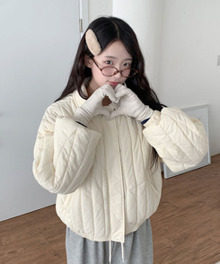 다올 패치 카라 경량 크롭 아방핏 숏 패딩 포켓 밑단밴딩 겨울패딩 아이보리