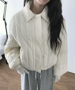 다올 패치 카라 경량 크롭 아방핏 숏 패딩 포켓 밑단밴딩 겨울패딩 아이보리