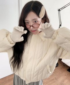 다올 패치 카라 경량 크롭 아방핏 숏 패딩 포켓 밑단밴딩 겨울패딩 아이보리