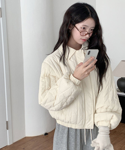 다올 패치 카라 경량 크롭 아방핏 숏 패딩 포켓 밑단밴딩 겨울패딩 아이보리