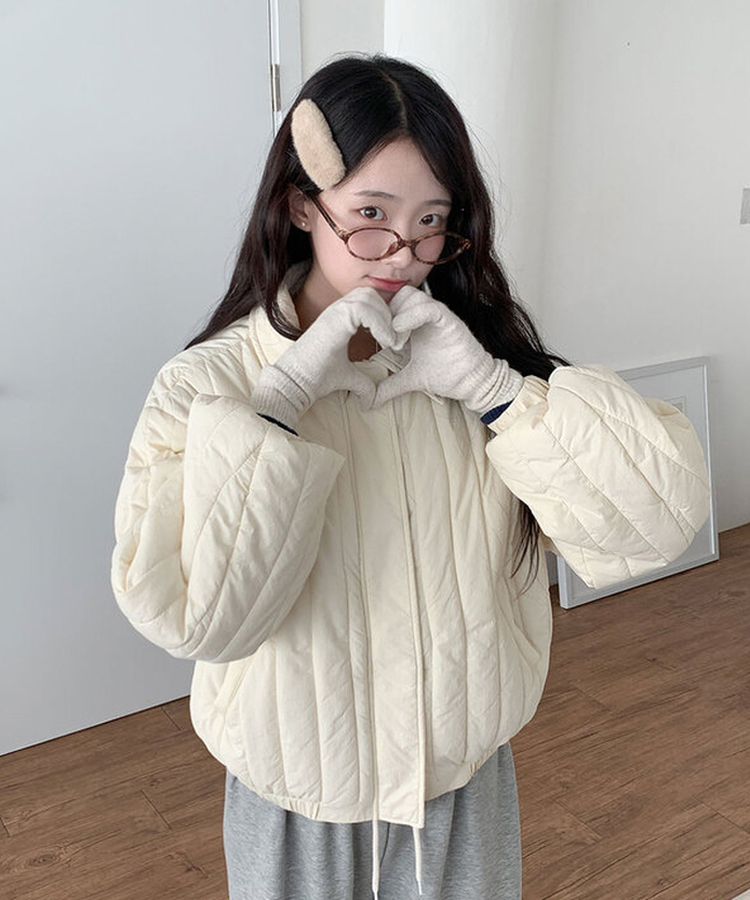 다올 패치 카라 경량 크롭 아방핏 숏 패딩 포켓 밑단밴딩 겨울패딩 아이보리