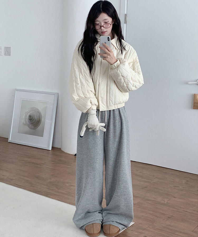 다올 패치 카라 경량 크롭 아방핏 숏 패딩 포켓 밑단밴딩 겨울패딩 아이보리