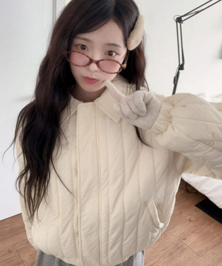 다올 패치 카라 경량 크롭 아방핏 숏 패딩 포켓 밑단밴딩 겨울패딩 아이보리