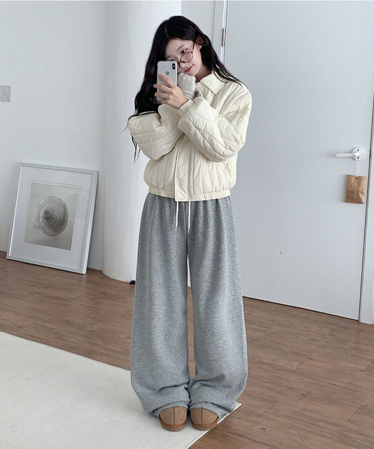 다올 패치 카라 경량 크롭 아방핏 숏 패딩 포켓 밑단밴딩 겨울패딩 아이보리