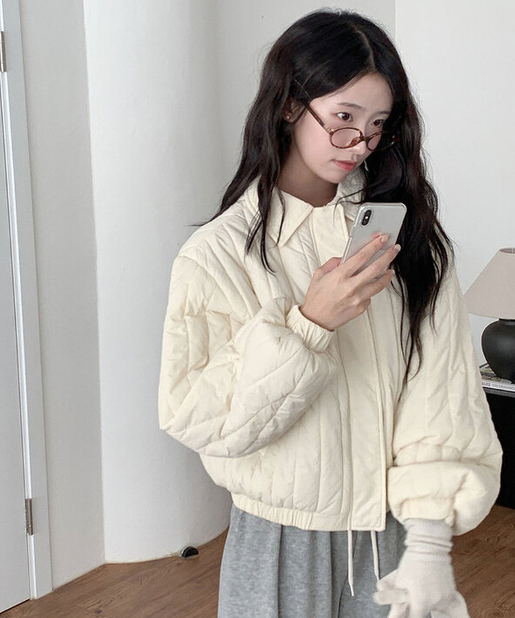 다올 패치 카라 경량 크롭 아방핏 숏 패딩 포켓 밑단밴딩 겨울패딩 아이보리