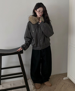 신유 전체퍼안감 버튼 루즈핏 패딩 점퍼 모자퍼탈부착 먹색