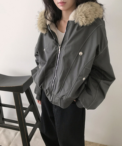 신유 전체퍼안감 버튼 루즈핏 패딩 점퍼 모자퍼탈부착 먹색