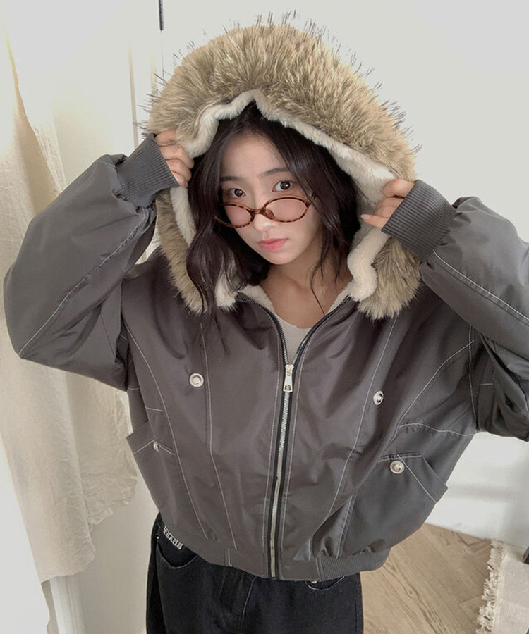 신유 전체퍼안감 버튼 루즈핏 패딩 점퍼 모자퍼탈부착 먹색