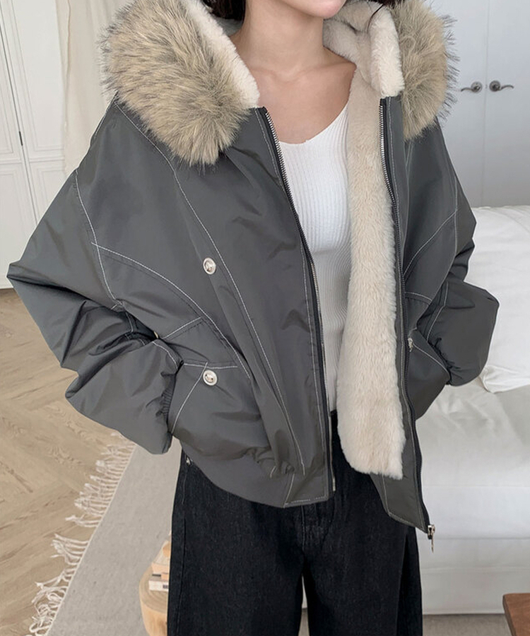 신유 전체퍼안감 버튼 루즈핏 패딩 점퍼 모자퍼탈부착 먹색