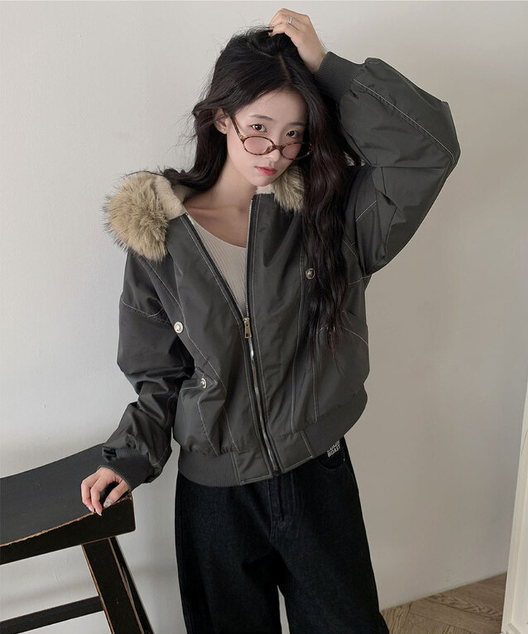 신유 전체퍼안감 버튼 루즈핏 패딩 점퍼 모자퍼탈부착 먹색