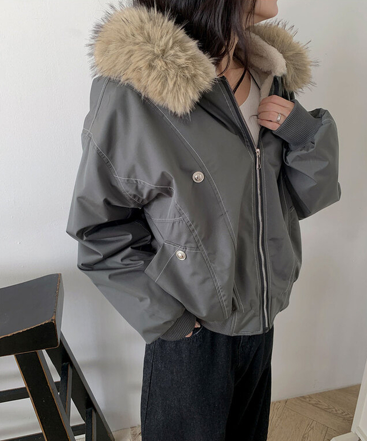 신유 전체퍼안감 버튼 루즈핏 패딩 점퍼 모자퍼탈부착 먹색