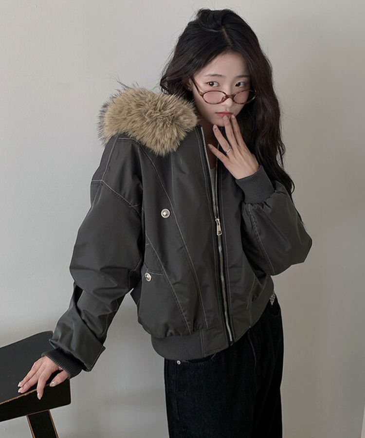 신유 전체퍼안감 버튼 루즈핏 패딩 점퍼 모자퍼탈부착 먹색