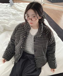 ハイネックチェックショートダウン BLACK