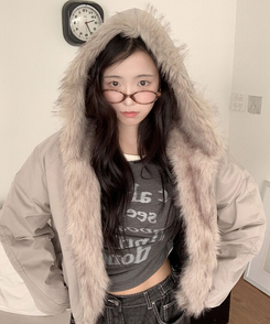 [털빠짐X/누빔안감] 티브 고퀄리티 유니크 퍼 후드 누빔 안감 집업 패딩 점퍼 연그레이