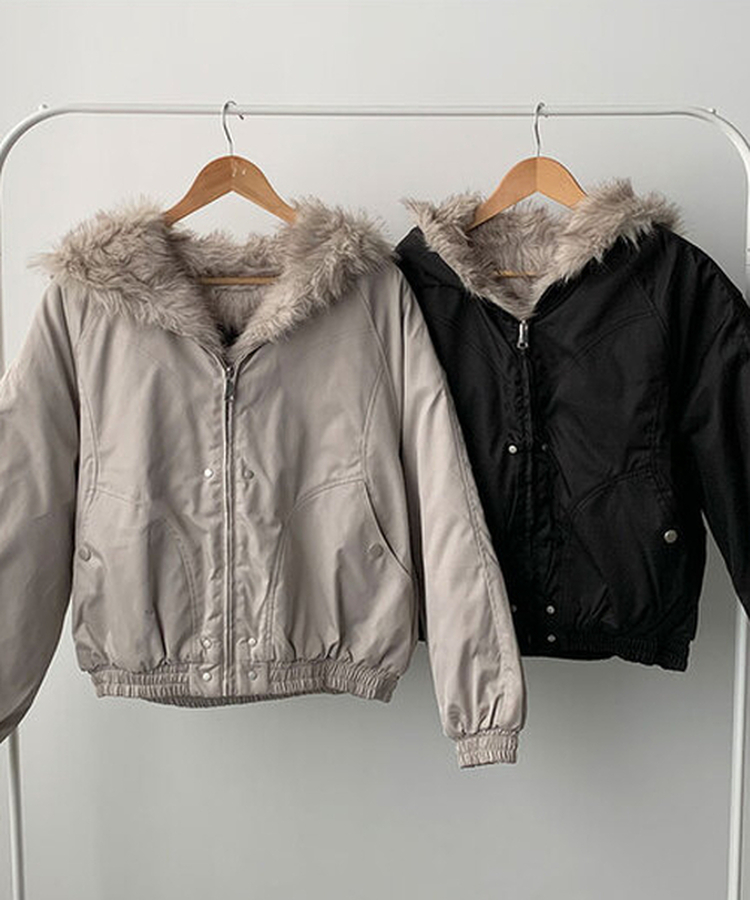 [털빠짐X/누빔안감] 티브 고퀄리티 유니크 퍼 후드 누빔 안감 집업 패딩 점퍼