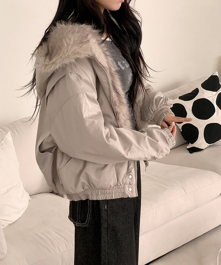 [털빠짐X/누빔안감] 티브 고퀄리티 유니크 퍼 후드 누빔 안감 집업 패딩 점퍼 연그레이