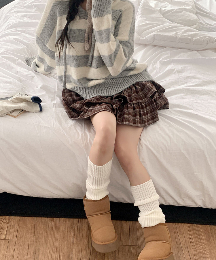 [귀욤../속바지O] 로에 체크 2단캉캉 프릴 밴딩 미니 스커트 안감속바지 치마