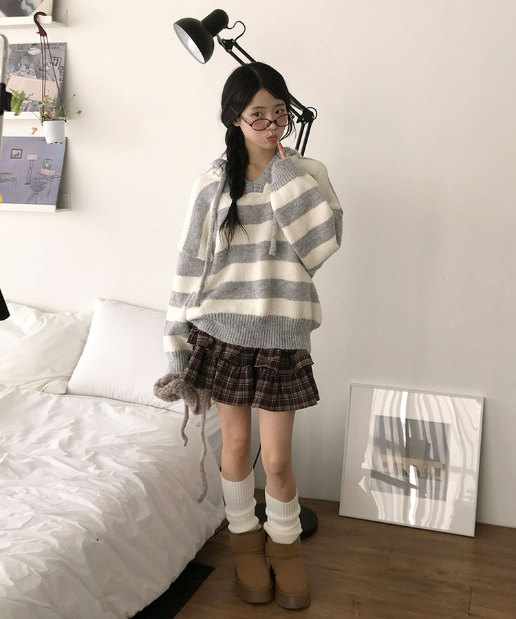 [귀욤../속바지O] 로에 체크 2단캉캉 프릴 밴딩 미니 스커트 안감속바지 치마