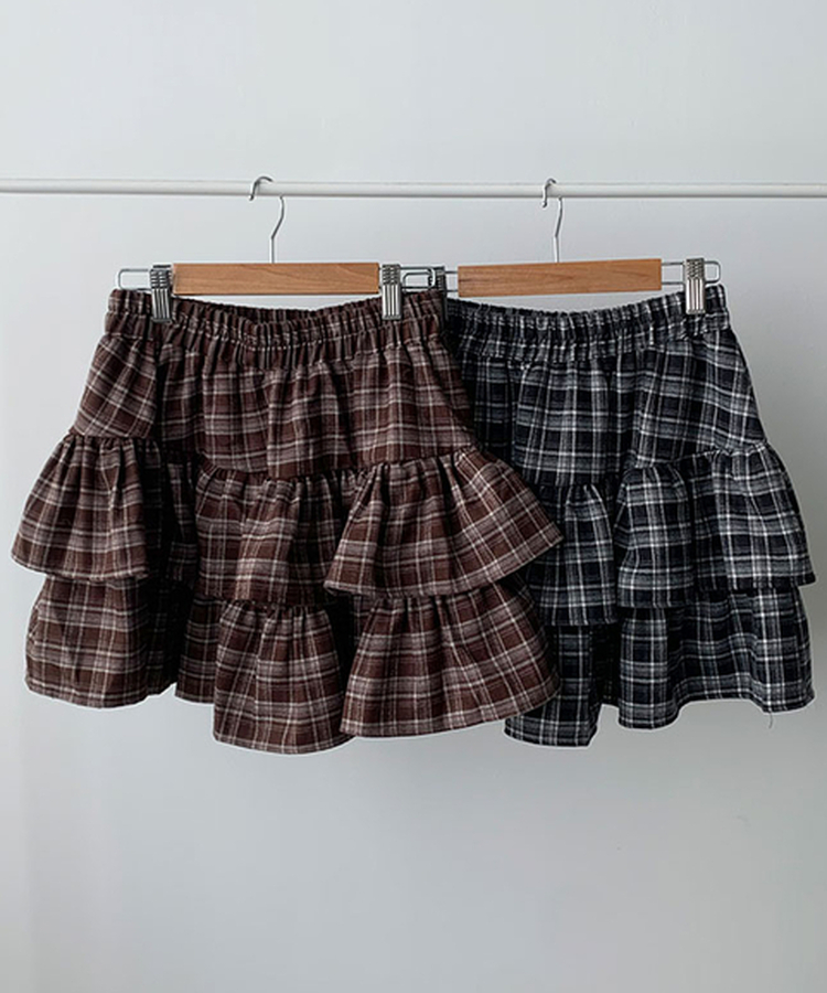 [귀욤../속바지O] 로에 체크 2단캉캉 프릴 밴딩 미니 스커트 안감속바지 치마