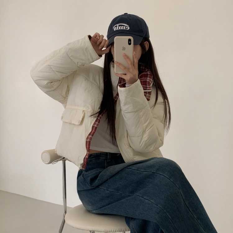 OT353-01 루키 체크 배색 패딩