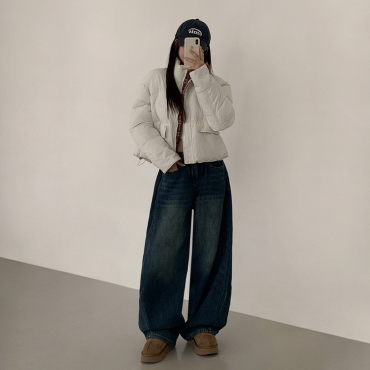 OT353-01 루키 체크 배색 패딩