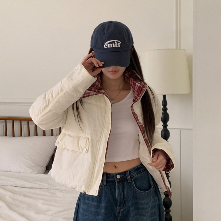 OT353-01 루키 체크 배색 패딩