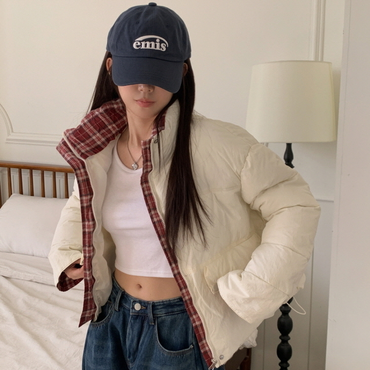 OT353-01 루키 체크 배색 패딩