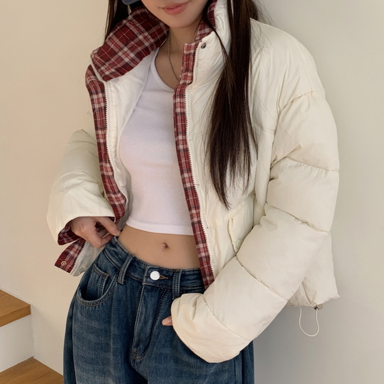 OT353-01 루키 체크 배색 패딩