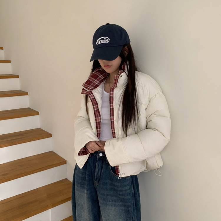 OT353-01 루키 체크 배색 패딩