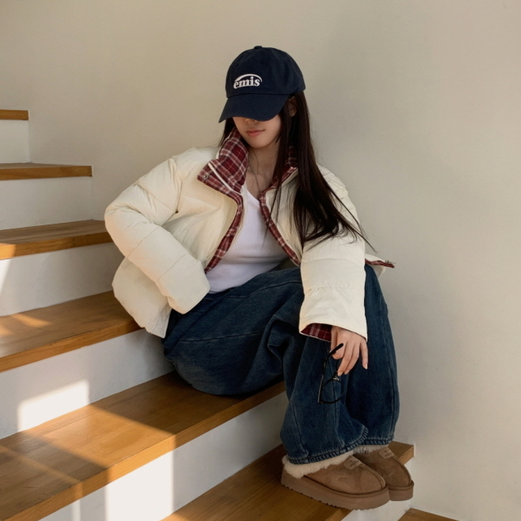 OT353-01 루키 체크 배색 패딩