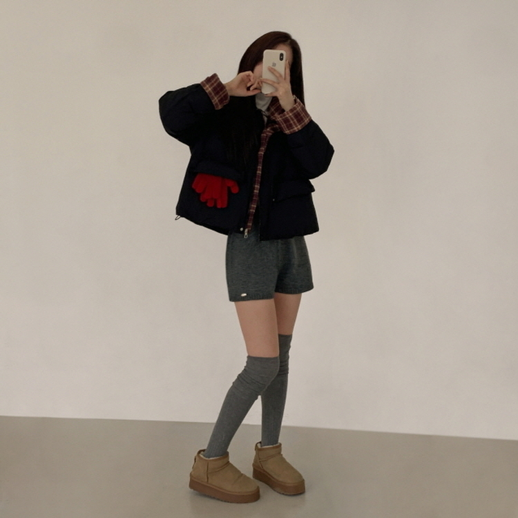 OT353-01 루키 체크 배색 패딩