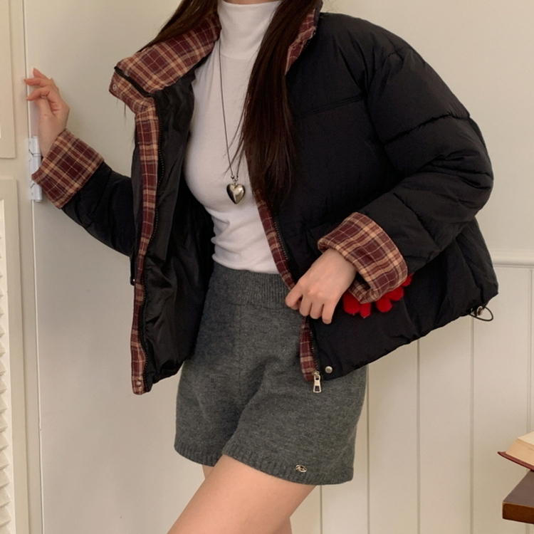 OT353-01 루키 체크 배색 패딩