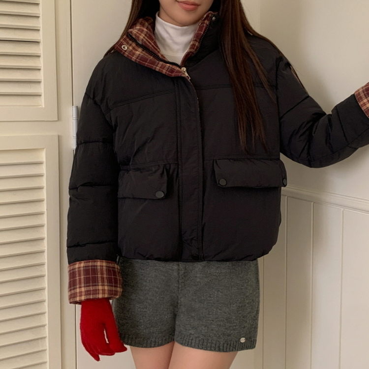 OT353-01 루키 체크 배색 패딩