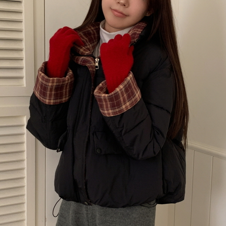 OT353-01 루키 체크 배색 패딩