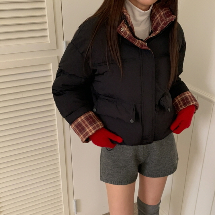 OT353-01 루키 체크 배색 패딩