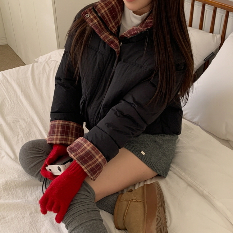 OT353-01 루키 체크 배색 패딩