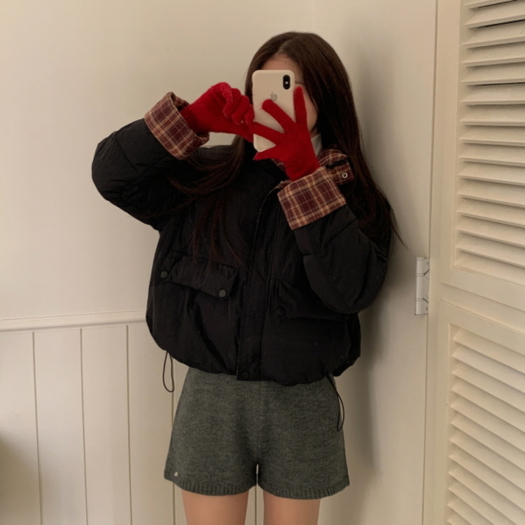 OT353-01 루키 체크 배색 패딩