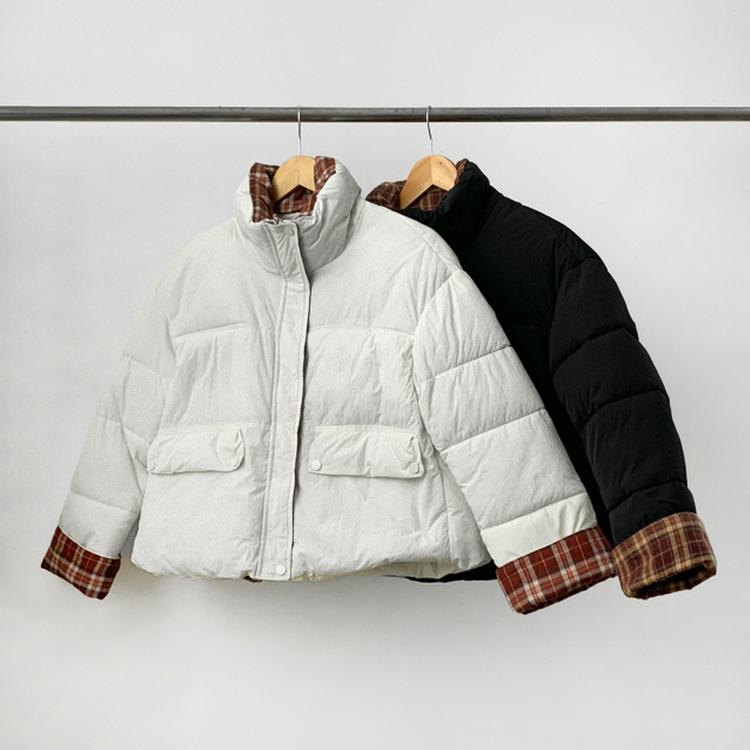 OT353-01 루키 체크 배색 패딩