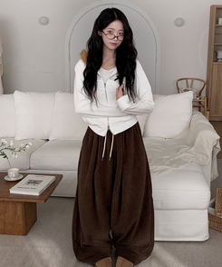 [고퀄보장｡‧˚/인생핏] 마크 코듀로이 와이드 핀턱 뒷포켓패치 밴딩 트레이닝 팬츠 밤색