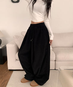 [고퀄보장｡‧˚/인생핏] 마크 코듀로이 와이드 핀턱 뒷포켓패치 밴딩 트레이닝 팬츠 블랙