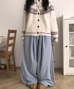 [고퀄보장｡‧˚/인생핏] 마크 코듀로이 와이드 핀턱 뒷포켓패치 밴딩 트레이닝 팬츠 소라