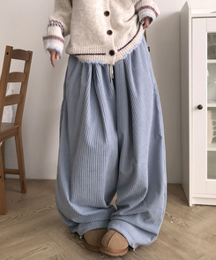 [고퀄보장｡‧˚/인생핏] 마크 코듀로이 와이드 핀턱 뒷포켓패치 밴딩 트레이닝 팬츠 소라