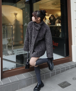 ボアハイネックハーフコート CHARCOAL